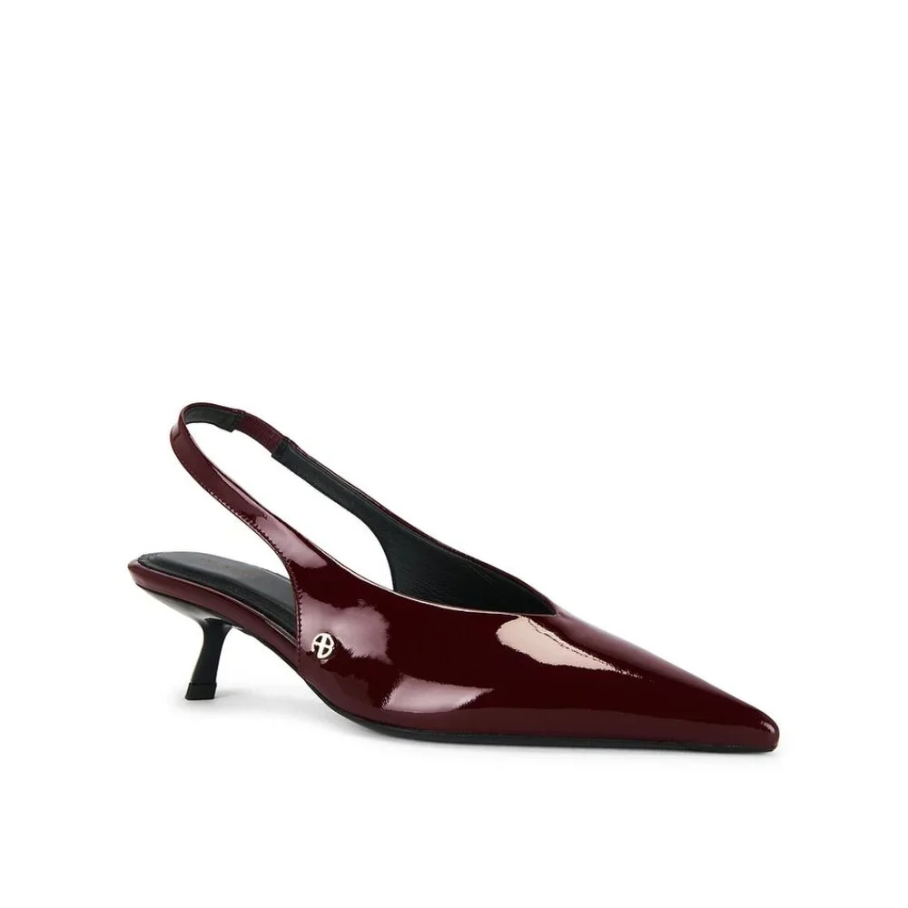ANINE BING Hilda Slingback Pump in Burgundy red kitten heel shiny pointed toe